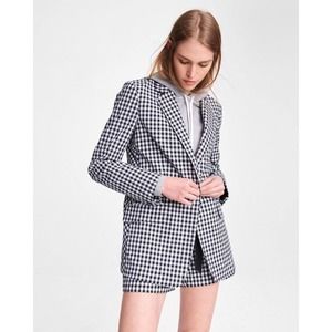 Rag & Bone Ames Cotton Blazer Gingham Checkered Black White sz 2